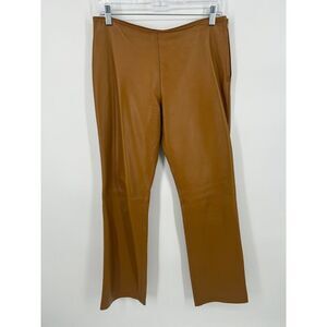 Vera Pelle Italian Mustard Leather Pants Womens Mid Rise Vintage Straight Leg 10